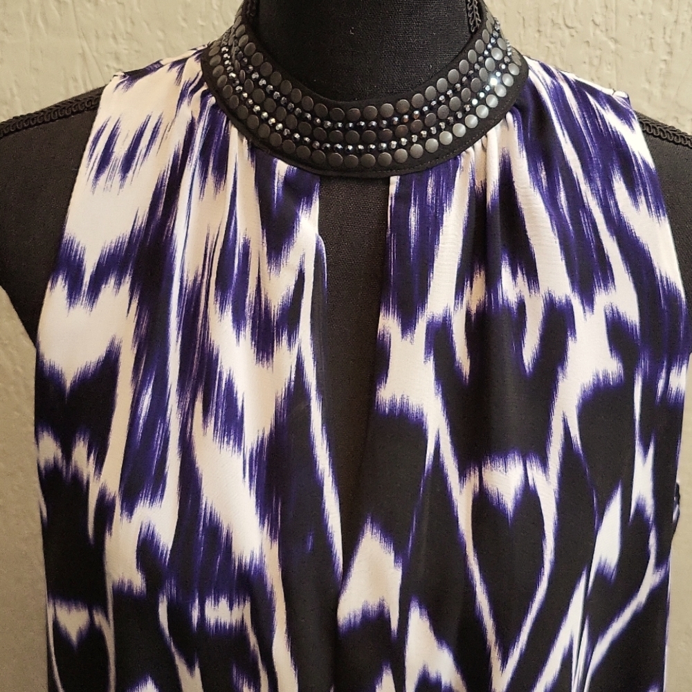 Nicole Miller Sleeveless Surplice Blouse with Beaded Neckline